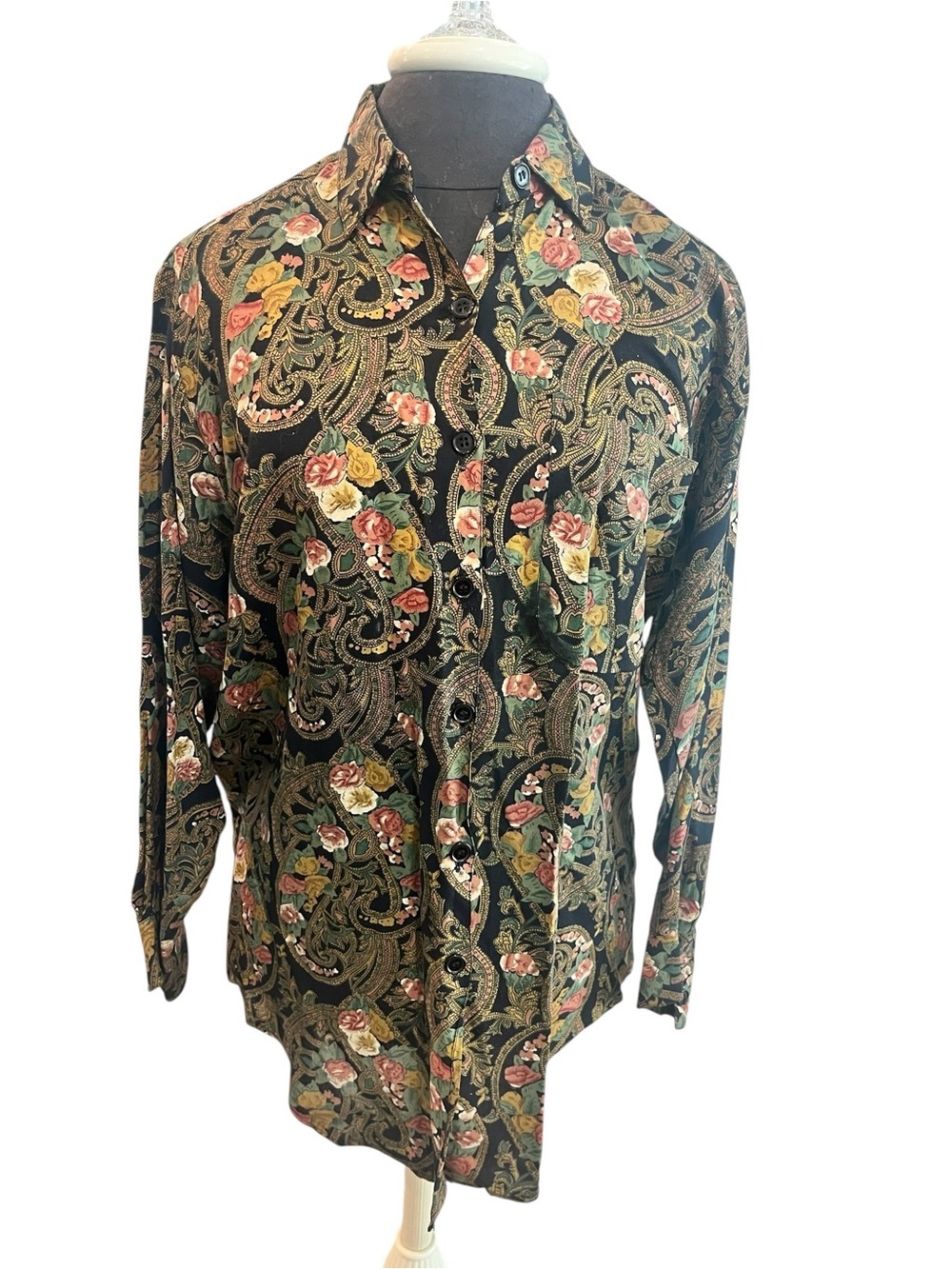 Vintage Star Of India Rayon Made In Nepal Women’s Floral Paisley Button-Down SM